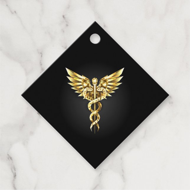 Guld Polygonal Symbol Caduceus Gåvor Etiketter (Framsida)