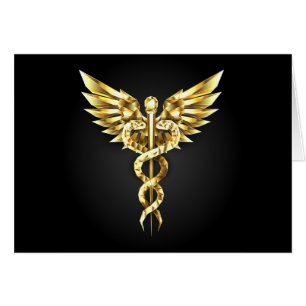 Guld Polygonal Symbol Caduceus Hälsningskort