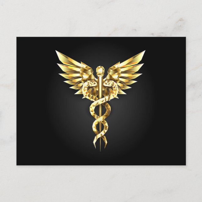 Guld polygonal symbol Caduceus Helg Vykort (Framsida)