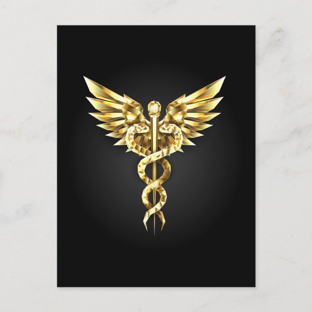 Guld polygonal symbol Caduceus Inbjudan Vykort (Framsida)