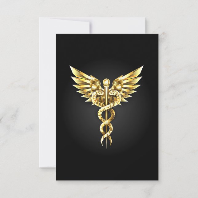Guld Polygonal Symbol Caduceus Inbjudningar (Framsida)