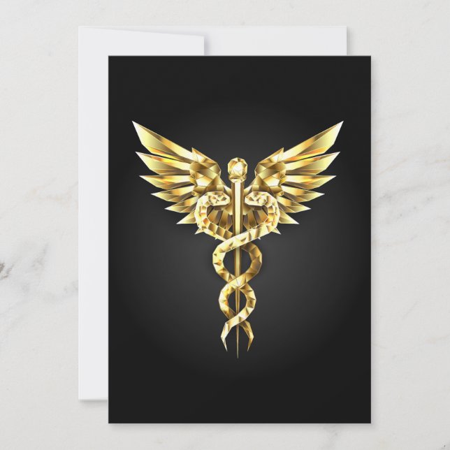 Guld Polygonal Symbol Caduceus Julkort (Framsida)