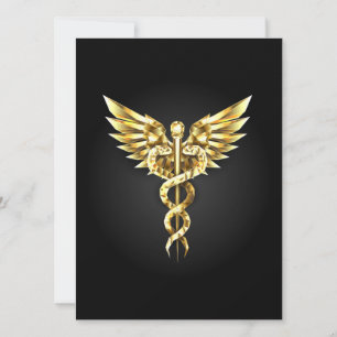Guld Polygonal Symbol Caduceus Julkort