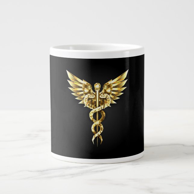 Guld Polygonal Symbol Caduceus Jumbo Mugg (Framsidan)