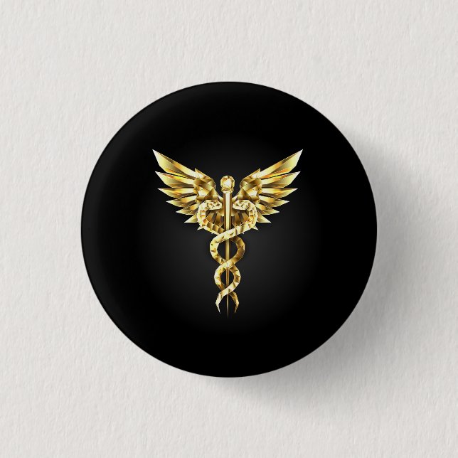 Guld Polygonal Symbol Caduceus Knapp (Framsida)