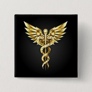 Guld Polygonal Symbol Caduceus Knapp
