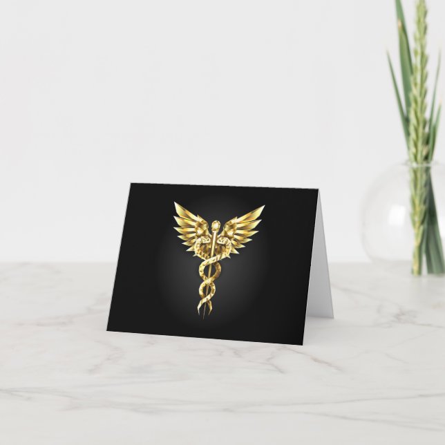 Guld polygonal symbol Caduceus Kort (Framsida)
