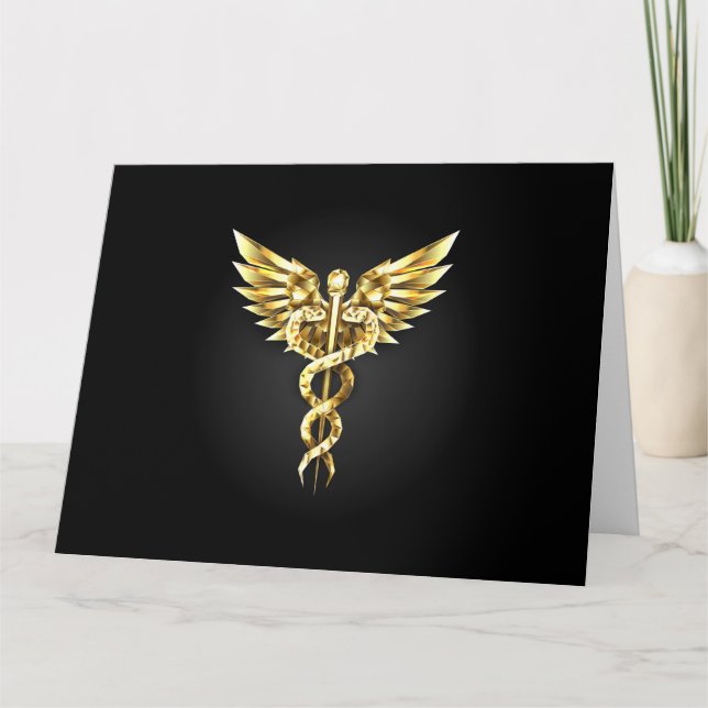 Guld Polygonal Symbol Caduceus Kort (Framsida)