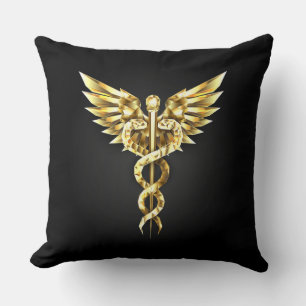 Guld Polygonal Symbol Caduceus Kudde