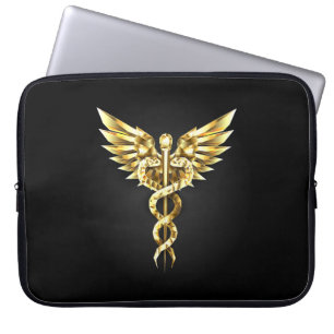 Guld Polygonal Symbol Caduceus Laptop Fodral