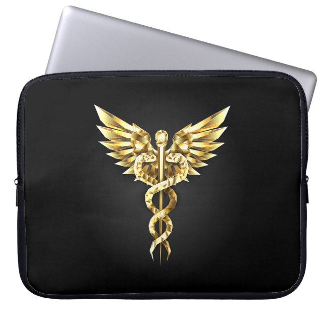 Guld Polygonal Symbol Caduceus Laptop Fodral (Framsidan)