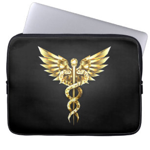 Guld Polygonal Symbol Caduceus Laptop Fodral