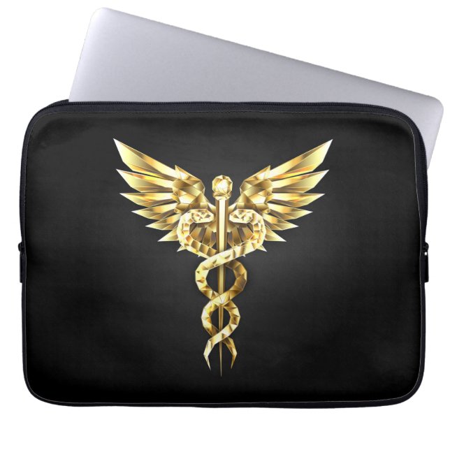 Guld Polygonal Symbol Caduceus Laptop Fodral (Framsidan)