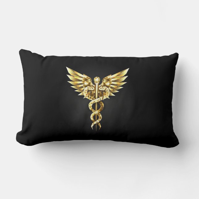 Guld Polygonal Symbol Caduceus Lumbarkudde (Framsida)
