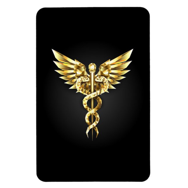 Guld polygonal symbol Caduceus Magnet (Vertikal)