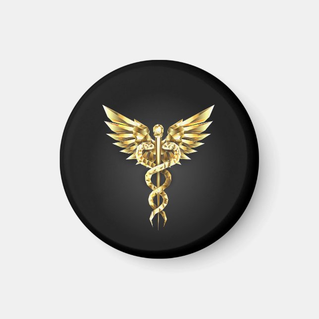 Guld Polygonal Symbol Caduceus Magnet (Framsidan)