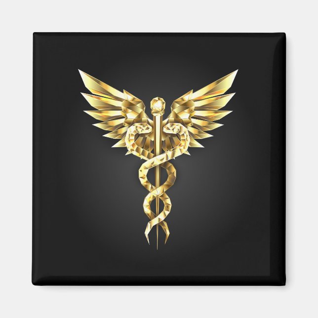 Guld Polygonal Symbol Caduceus Magnet (Framsidan)