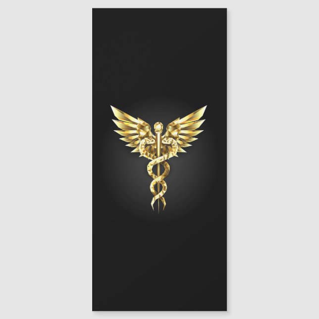 Guld polygonal symbol Caduceus Magnetisk Inbjudningskort (Framsida)
