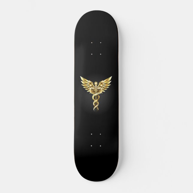 Guld Polygonal Symbol Caduceus Mini Skateboard Bräda 18,5 Cm (Framsida)