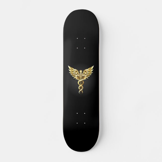 Guld Polygonal Symbol Caduceus Mini Skateboard Bräda 18,5 Cm (Framsida)