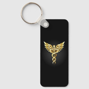 Guld polygonal symbol Caduceus Nyckelring