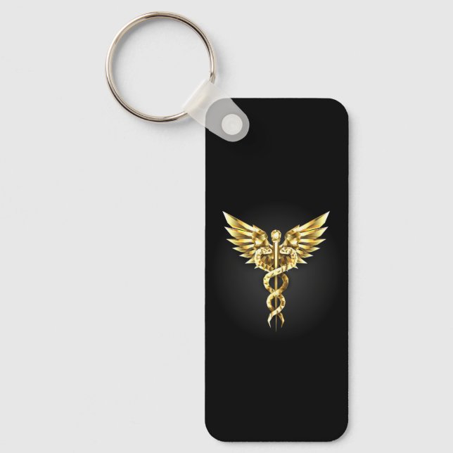 Guld polygonal symbol Caduceus Nyckelring (Framsida)