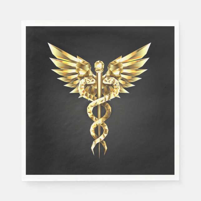 Guld Polygonal Symbol Caduceus Pappersservett (Framsidan)