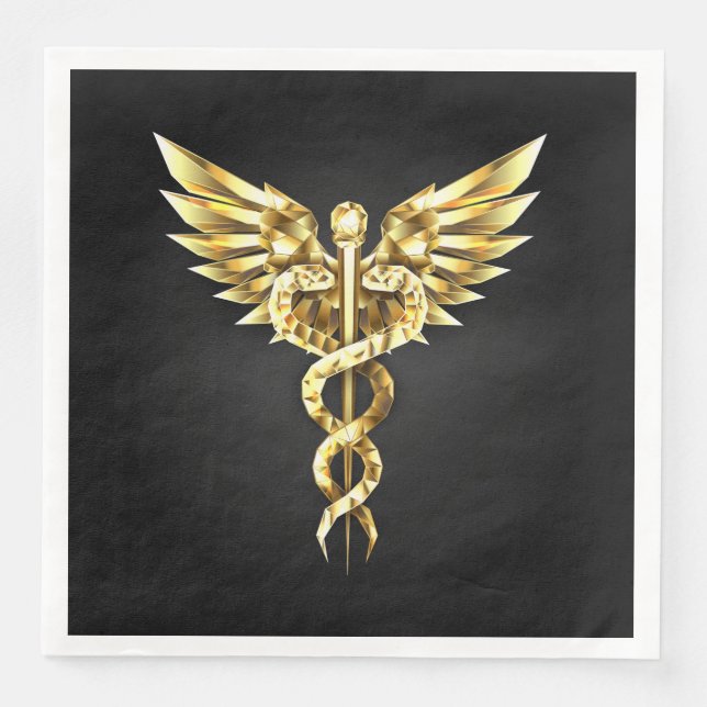 Guld Polygonal Symbol Caduceus Pappersservett (Framsida)