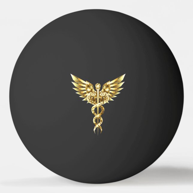 Guld Polygonal Symbol Caduceus Pingisboll (Framsidan)