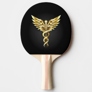 Guld polygonal symbol Caduceus Pingisracket