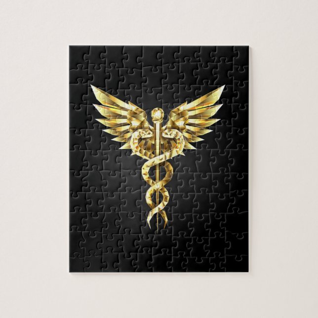 Guld Polygonal Symbol Caduceus Pussel (Vertikal)