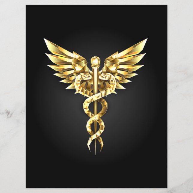Guld Polygonal Symbol Caduceus Reklamblad (Framsidan)