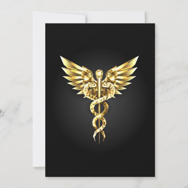 Guld Polygonal Symbol Caduceus Spara Datumet (Framsida)