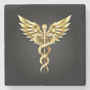Guld Polygonal Symbol Caduceus Stenunderlägg