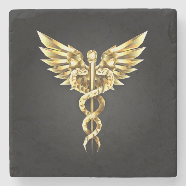 Guld Polygonal Symbol Caduceus Stenunderlägg (Framsidan)