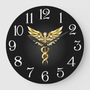 Guld Polygonal Symbol Caduceus Stor Klocka