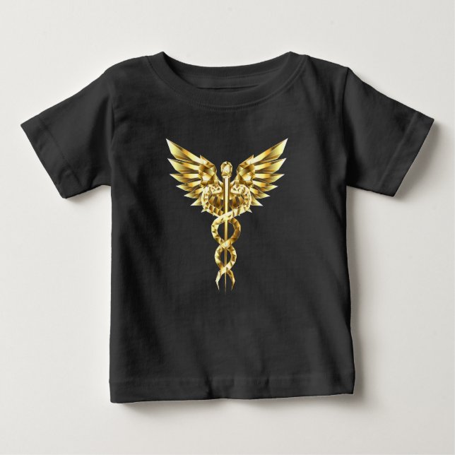 Guld Polygonal Symbol Caduceus T Shirt (Framsida)
