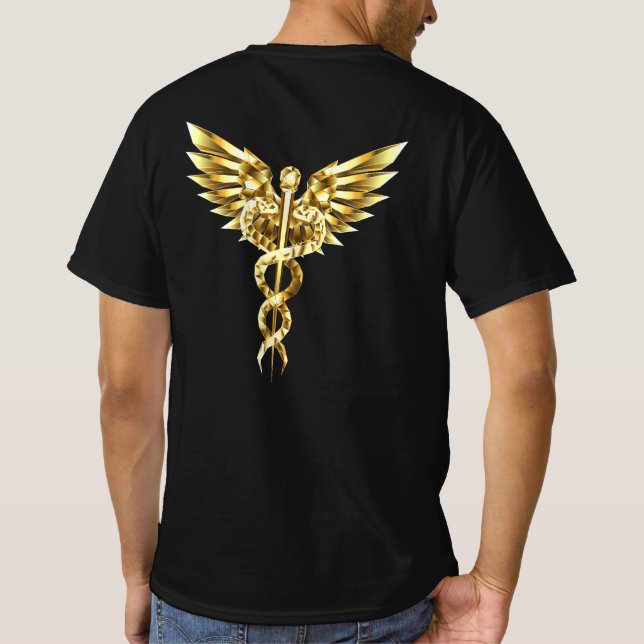 Guld Polygonal Symbol Caduceus T Shirt (Baksida)