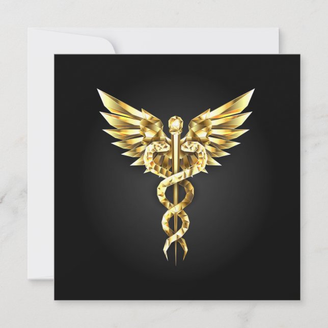 Guld Polygonal Symbol Caduceus Tack Kort (Framsida)