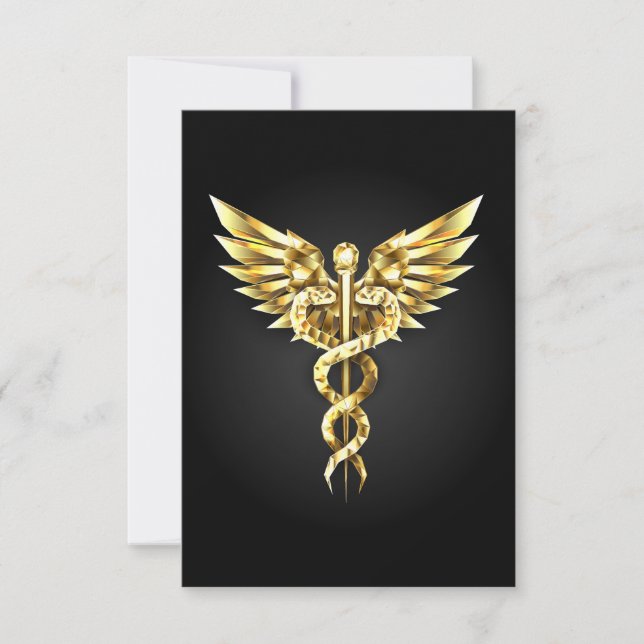 Guld Polygonal Symbol Caduceus Tack Kort (Framsida)