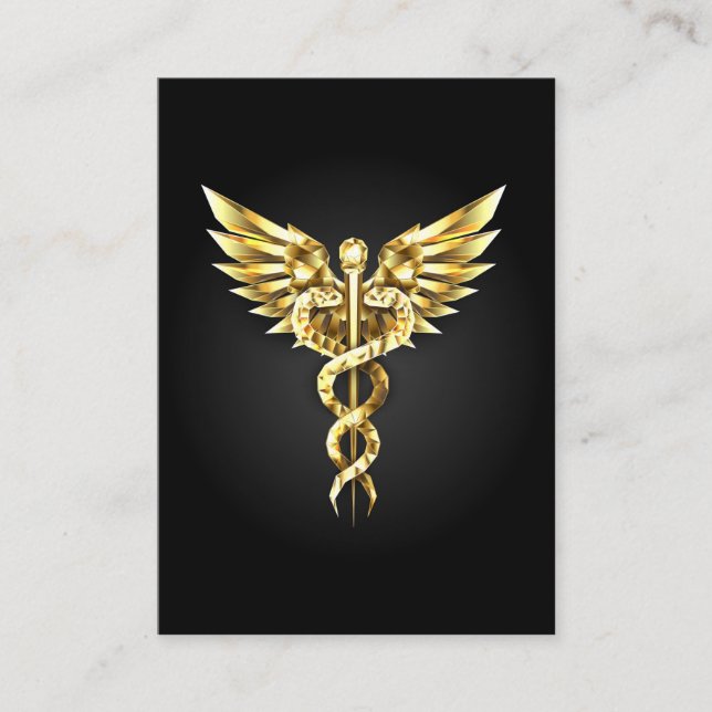 Guld Polygonal Symbol Caduceus Tidsbeställning Kort (Framsida)