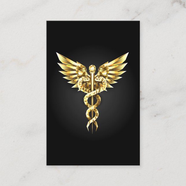 Guld Polygonal Symbol Caduceus Tidsbeställning Kort (Framsida)