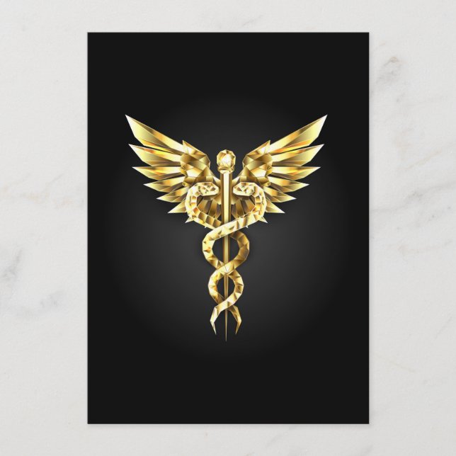 Guld Polygonal Symbol Caduceus Tilläggskort (Framsida)