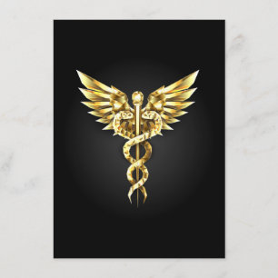 Guld Polygonal Symbol Caduceus Tilläggskort