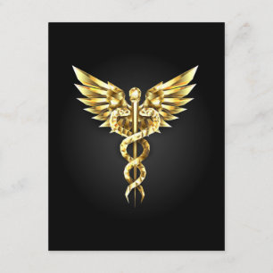 Guld Polygonal Symbol Caduceus Tilläggskort