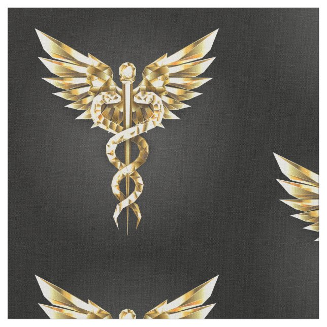 Guld Polygonal Symbol Caduceus Tyg (Närbild)