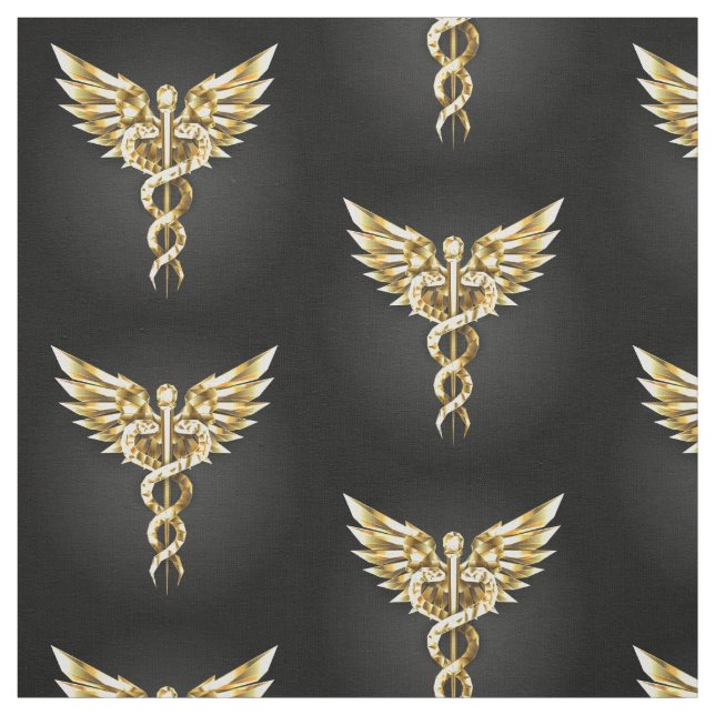 Guld Polygonal Symbol Caduceus Tyg (Provkarta)
