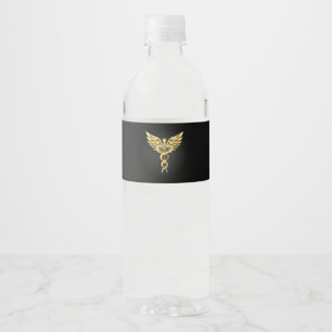 Guld polygonal symbol Caduceus Vattenflaska Etikett