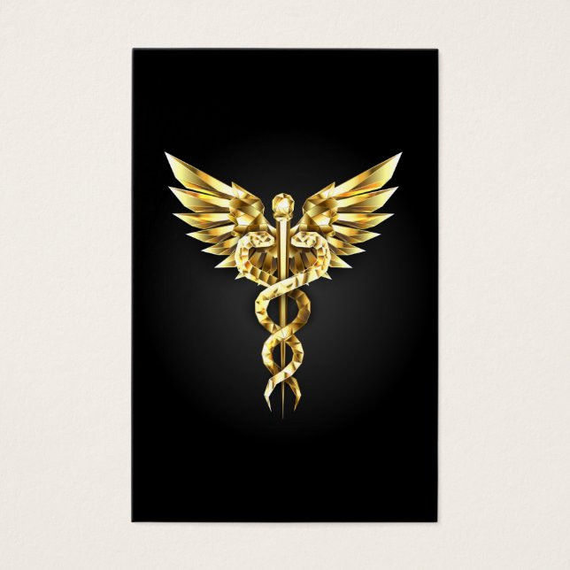 Guld Polygonal Symbol Caduceus Visitkort (Framsida)