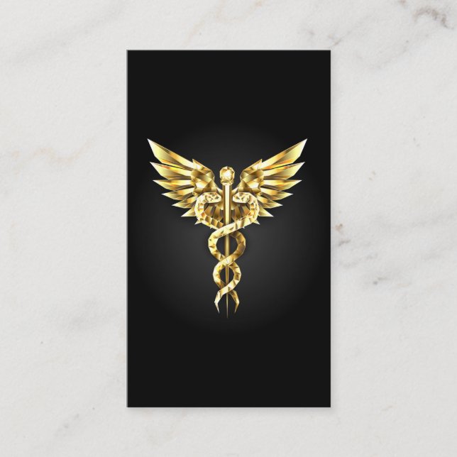 Guld Polygonal Symbol Caduceus Visitkort (Framsida)